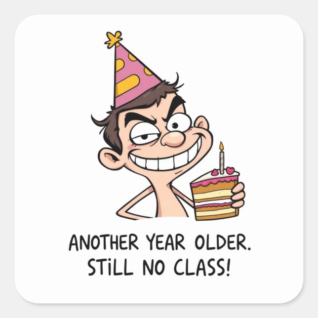 Pegatina Cuadrada Tarjeta de cumpleaños divertida (Anverso)