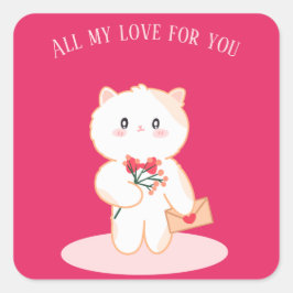 Pegatina Cuadrada Tarjeta de El día de San Valentín de gato