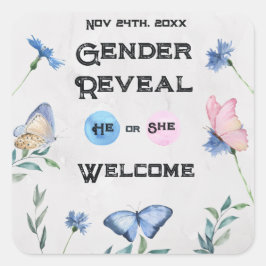 Pegatina Cuadrada Tarjeta de envoltura de mariposa floral acuática