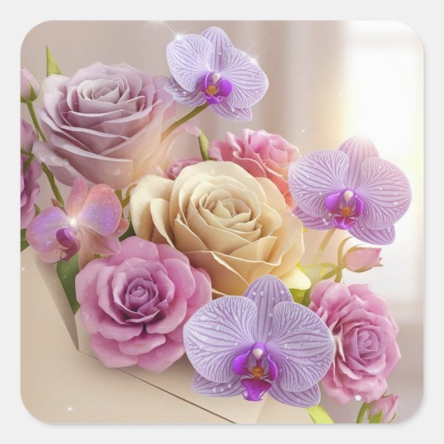 Pegatina Cuadrada Tarjeta de felicitación 3D Splendor Springtime con (Anverso)