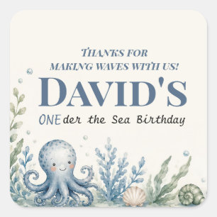 Pegatina Cuadrada Tarjeta de felicitación de cumpleaños náutica pers