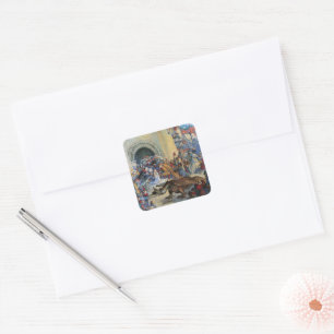 Pegatina Cuadrada Tarjeta de felicitación de dragón doblado para el 