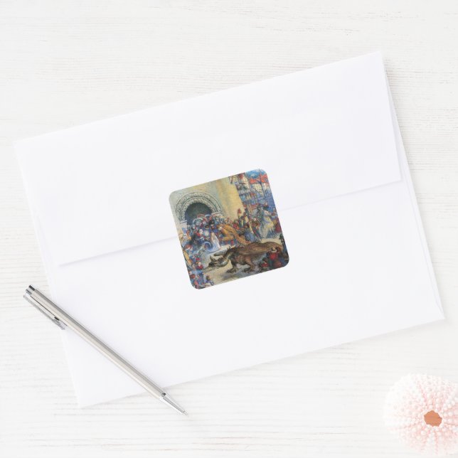 Pegatina Cuadrada Tarjeta de felicitación de dragón doblado para el  (Sobre)