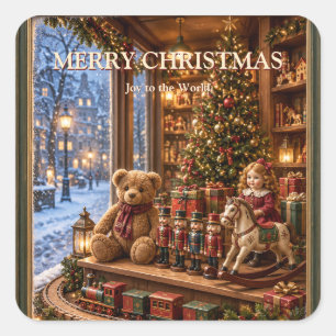 Pegatina Cuadrada Tarjeta de Feliz Navidad al Estilo de Antigua Tien