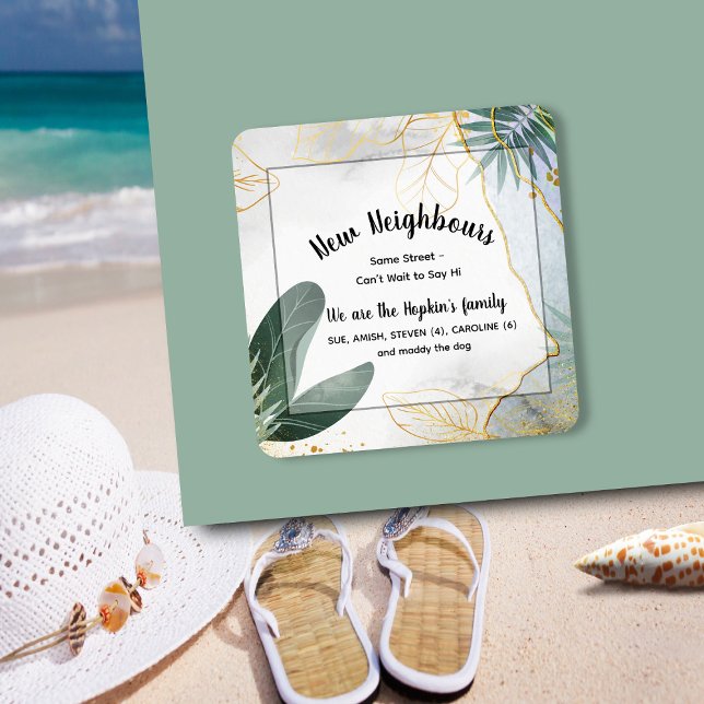 Pegatina Cuadrada Tarjeta de introducción personalizada para el nuev (Subido por el creador)