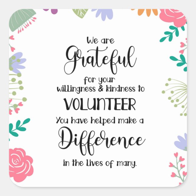 Pegatina Cuadrada tarjeta de la semana de reconocimiento voluntario (Anverso)