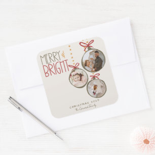 Pegatina Cuadrada Tarjeta de Navidad familiar con foto