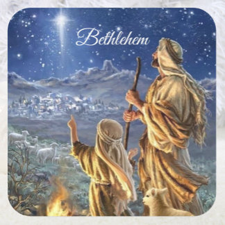 Pegatina Cuadrada Tarjeta de Navidades de Star of Bethlehem Shepherd