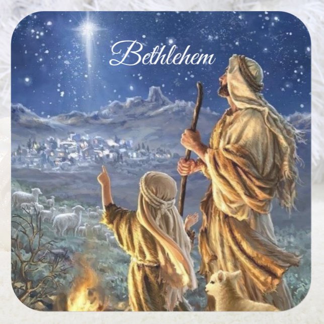 Pegatina Cuadrada Tarjeta de Navidades de Star of Bethlehem Shepherd (Subido por el creador)
