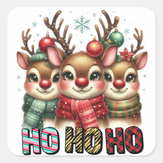 Pegatina Cuadrada Tarjeta de Navidades Ho Ho Ho Ho Ho Ho Ho