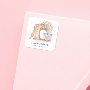 Pegatina Cuadrada Tarjeta de Negocio de Pastelería + Bizcocho Mezcla