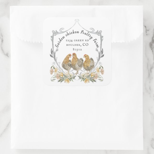 Pegatina Cuadrada Tarjeta de negocios Rustic Watercolor Escudo Farmh (Bolso)