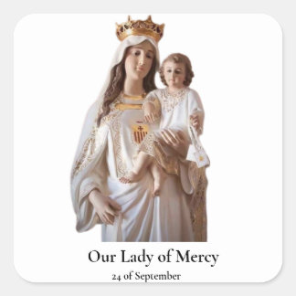 Pegatina Cuadrada Tarjeta de nuestra Señora de la Misericordia