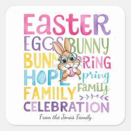 Pegatina Cuadrada Tarjeta de Pascua de conejito, Pascua personalizad
