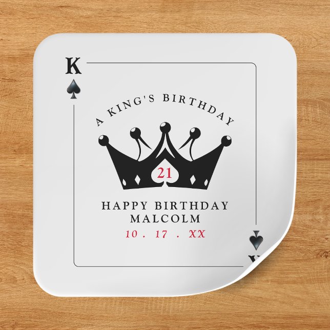 Pegatina Cuadrada Tarjeta de póquer del Casino del Rey de las Espada (21st Birthday King of Spades Casino Poker Card Square Sticker
)