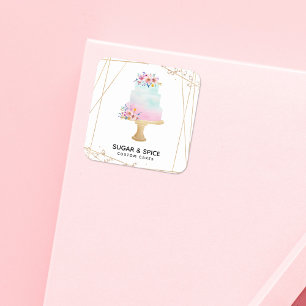 Pegatina Cuadrada Tarjeta de presentación de panadería de pasteles p