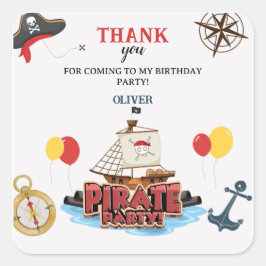 Pegatina Cuadrada Tarjeta de regalo de cumpleaños para el mar pirata