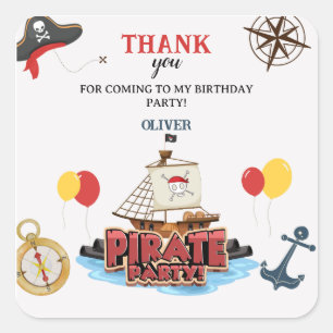 Pegatina Cuadrada Tarjeta de regalo de cumpleaños para el mar pirata