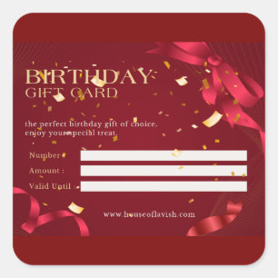 Pegatina Cuadrada Tarjeta de regalo de cumpleaños - Tarjeta de cupón