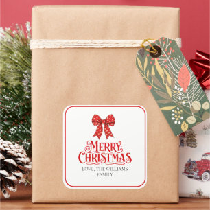 Pegatina Cuadrada Tarjeta de regalo de lazo de Navidad familiar Cali