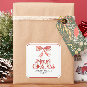 Pegatina Cuadrada Tarjeta de regalo de lazo de Navidad familiar Cali
