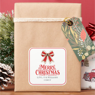 Pegatina Cuadrada Tarjeta de regalo de lazo de Navidad familiar Cali
