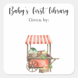 Pegatina Cuadrada Tarjeta de regalo para biblioteca - primera biblio