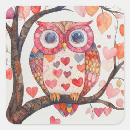 Pegatina Cuadrada Tarjeta de San Valentín de acuarela de mosaico