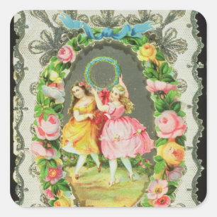 Pegatina Cuadrada Tarjeta de San Valentín victoriana