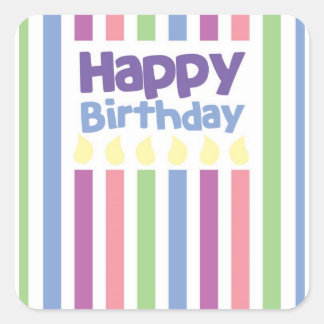 Pegatina Cuadrada Tarjeta de stripey feliz cumpleaños