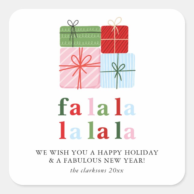 Pegatina Cuadrada Tarjeta de vacaciones Holly Merry y Bright (Anverso)