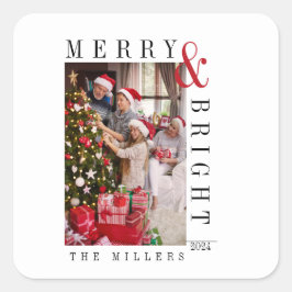 Pegatina Cuadrada Tarjeta fotográfica navideña de escritura moderna