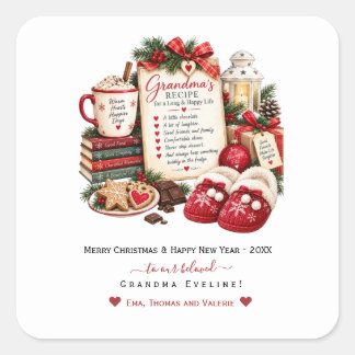 Pegatina Cuadrada Tarjeta personalizada de Navidad y Año Nuevo para 