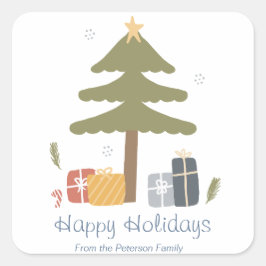 Pegatina Cuadrada Tarjeta plana de vacaciones para Navidades nórdico