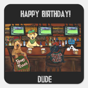 Pegatina Cuadrada Tarjeta postal de AIRDAL TERRIER Y AMIGOS