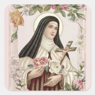 Pegatina Cuadrada Tarjeta religiosa para la vintage St. Therese Carm