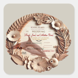 Pegatina Cuadrada tarjeta rsvp de boda