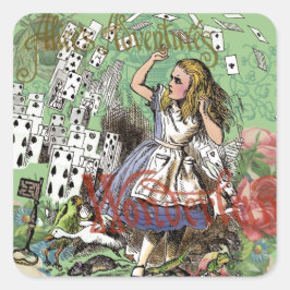 Pegatina Cuadrada tarjetas alice conejo de sombrerero de wonderland