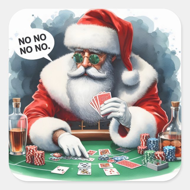 Pegatina Cuadrada Tarjetas de juego Santa en la mesa del Casino (Anverso)