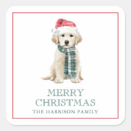 Pegatina Cuadrada Tarjetas de regalo de perros de Navidad lindos