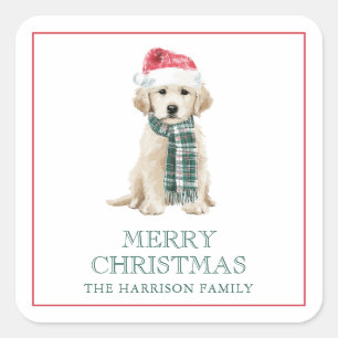 Pegatina Cuadrada Tarjetas de regalo de perros de Navidad lindos
