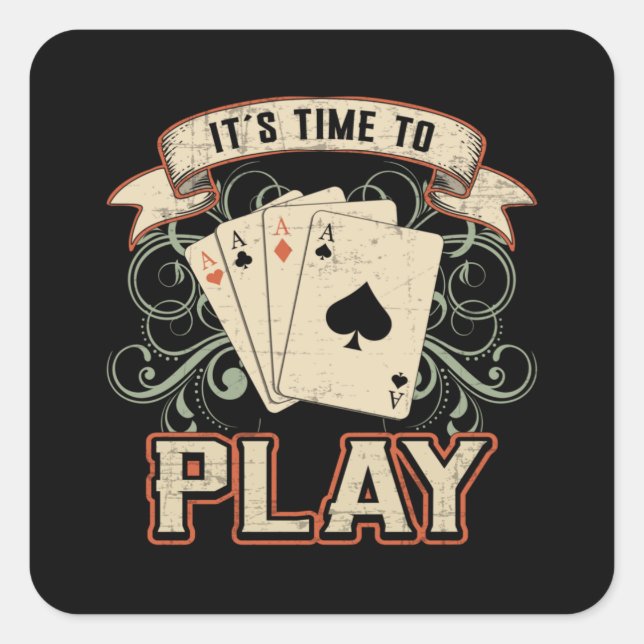 Pegatina Cuadrada Tarjetas Jugando Día de Poker Ace Casino Regalo (Anverso)