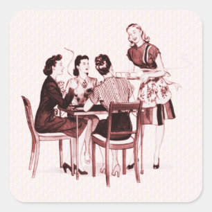 Pegatina Cuadrada Tarjetas y café retro