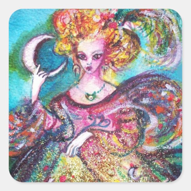 PEGATINA CUADRADA TAROS DE LAS SOMBRAS PERDIDAS Y LA DAMA DE LA LUNA (Anverso)