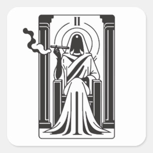 Pegatina Cuadrada Tarot Alta Sacerdotisa Fumando Marihuana Ocultismo