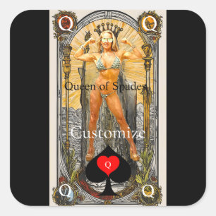 Pegatina Cuadrada Tarot Card Queen of Spades Thunder_Cove
