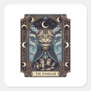 Pegatina Cuadrada Tarot Fold - Halloween del gato de carne escocesa 