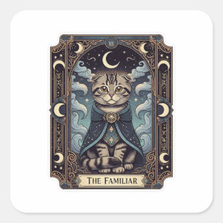 Pegatina Cuadrada Tarot Fold - Halloween del gato de carne escocesa