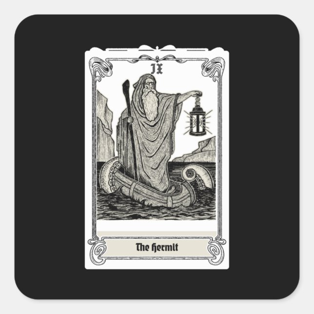 Pegatina Cuadrada tarot grabador de Hermit IX (Anverso)