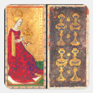 PEGATINA CUADRADA TAROTES DE RENACIMIENTO ANTIGUO / REINA DE CUPAS